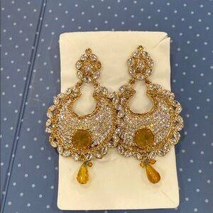 Gold-Tone Crystal & Amber Teardrop Statement Earrings - Women Jewelry